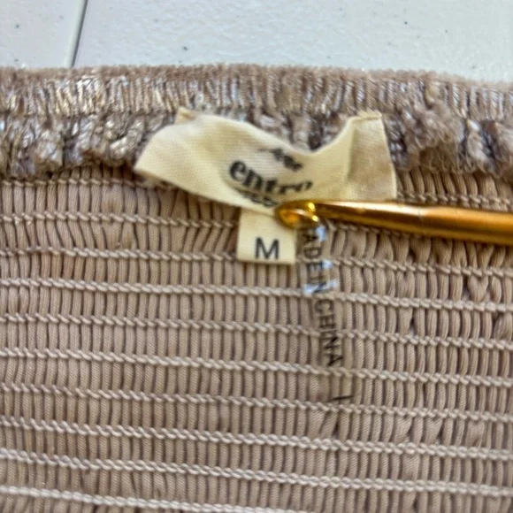 Entro Champagne Crushed Velvet Ruffle Twist Babydoll Top Size M Pleated Peplum - Picture 6 of 11